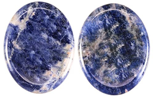 Sodalith Daumenstein Handschmeichler Edelstein Glücksbringer Heilstein | 2 Stk.Handschmeichler Stein oval, Taschenstein, Massagestein, Reiki Kristall Trommelstein Energiestein für Meditation Chakra
