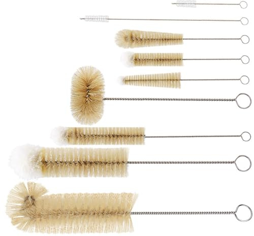 Masthome Goupillon Bouteille, Set de 9 Ecouvillon Bouteille, Goupillon Biberon avec Brosse en Coton Pur, Brosse Bouteille pour Biberon, Tasse, Verre, Paille, Thermos et Divers Récipients