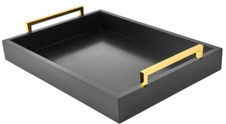 Bandejas de Servir de 40 x 30 x 5 centímetros con Asas, Bandeja Decorativa Negra, bandejas otomanas para Desayuno, café, Sala de Estar, baño, Cocina y Aire Libre (Negro)