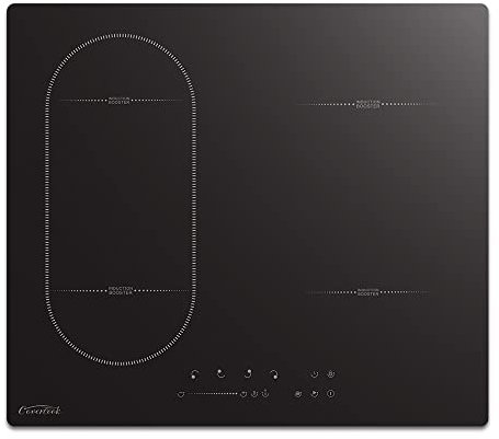 COVERCOOK Placa de inducción de 4 zonas, cocina eléctrica de 59 cm, 7000 W, placa de cocina integrada con zona de puente, control táctil, 9 niveles de potencia, bloqueo de seguridad infantil, 220-240