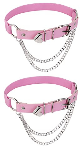 alisikee Justerbart benstrumpeband med kedjor, elastisk punk lårstrumpeband för kvinnor, 1 par, Rosa, en storlek