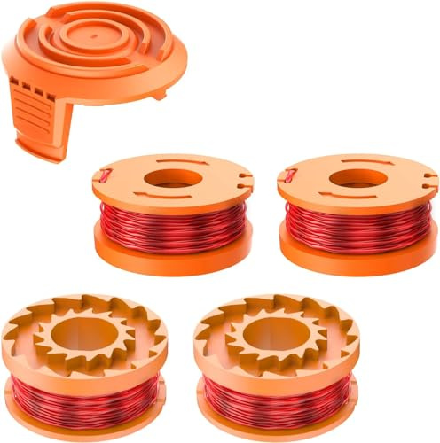 Rasentrimmer Faden, 4 Stück WA0004.1 WA0010 Spulenfaden mit 1 Abdeckung, Kompatibel mit 20V Rasentrimmer Ersatz, WG163E,WG163E.2,WG163E.1,WG163E.9,WG174,WG180