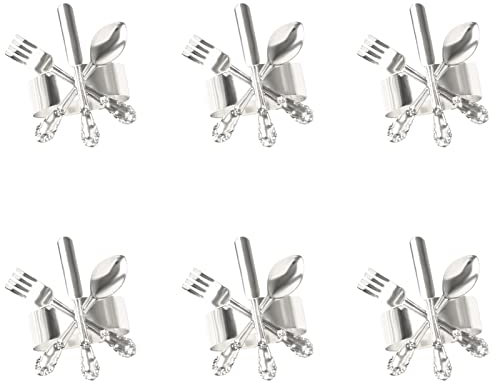 FIYSON 10 Stück Besteck Form Metall Serviettenring Serviettenhalter Messer- und Gabelform Serviettenschnallen Halter für Hochzeitsfeier Abendessen Jubiläum Weihnachten Vintage Tischdeko,8*5cm (Silber)