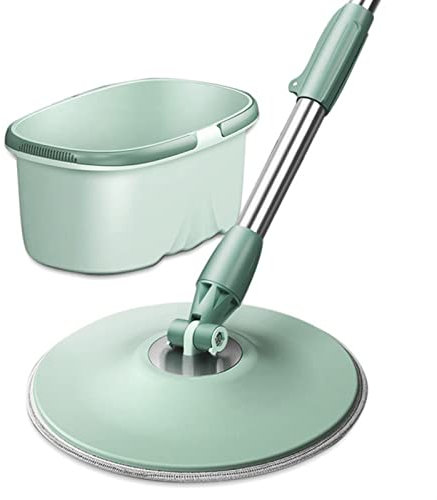 Mop Sistema di mop autostrizzante Mop in Microfibra Pavimento per la casa Set di Pulizia a Schermo Piatto Rotondo Mop Piatto a Mani libere con 2 Teste Mop (Verde) Sistema di pulizi