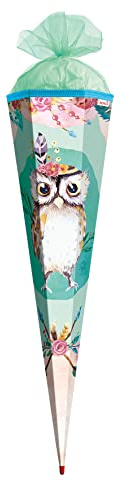 ROTH Schultüte groß Eule Lieselotte 85cm - 6-eckig Rot(h)-Spitze Tüllverschluss - Zuckertüte Schulanfang