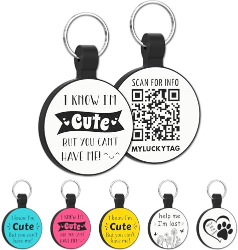MYLUCKYTAG QR-kod silikon husdjurs-ID-etikett, onlineprofil, platsvarning e-post, digital etikett, tyst och hållbar hundkragetikett, graverad för katter och hundar