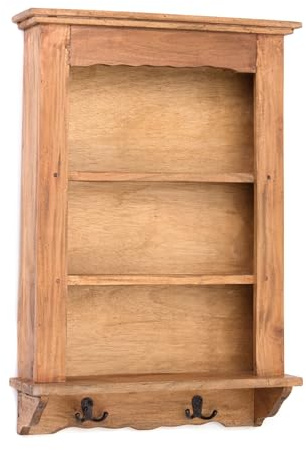 DESIGN DELIGHTS WANDREGAL Country | Mahagoni Holz, 3 Etagen, 68 cm, mit Haken | Wandschrank, Küchenregal, Hängeregal, Holzregal