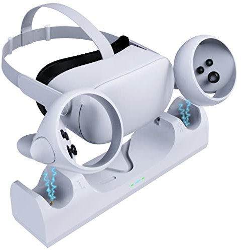 Aokicase For Oculus Quest 2 VR Multifunctional Controller Charging Station, Multifunctional Cooling Base, Dual Charger Docking Station for Oculus Quest 2 VR Holder (White, Oculus Quest 2) OQ2-009