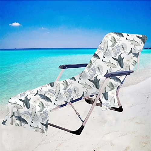 Morbuy Beach Chair Cover Towel, Beach Towel Lounger Bags with Pockets Sunbed Towels Fitted Microfiber Sun Lounger Towels for Summer Outdoor Garden Pool Vacation Travel (75x210cm,black shark)
