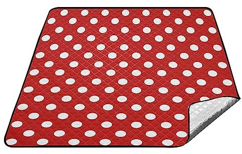 YOUJUNER Picknickdecke, 200 x 200 cm, rot, gepunktet, große Picknickmatte, wasserdicht, Stranddecke, tragbarer Outdoor-Teppich, Camping-Matte