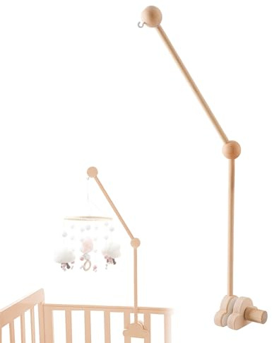 SMELEYOU Mobil arm för spjälsäng 69 cm trä moln design avtagbar baby mobil hängare höjd justerbar söt spjälsäng mobil arm för hem baby säng klocka vindspel