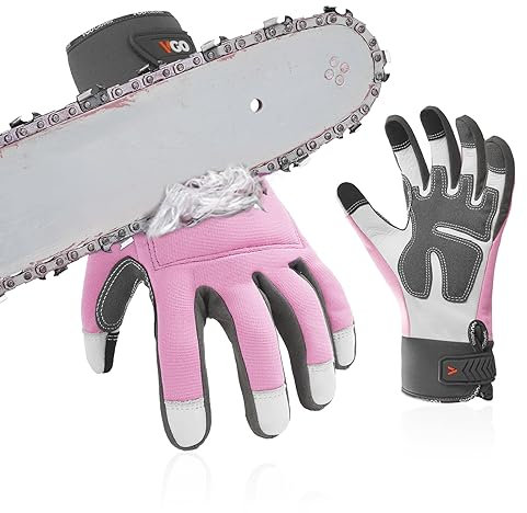 Vgo... Kettensägenhandschuhe 12-Schicht-Schutz an beiden Händen,Rindsleder, Forstarbeitshandschuhe Touchscreen für Frauen Utility Touchscreen (CA976CS-FM)