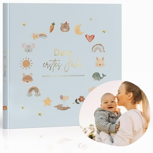 MeinBaby123® Álbum de bebé con 136 páginas de relleno, diseño de tu primer año, color azul