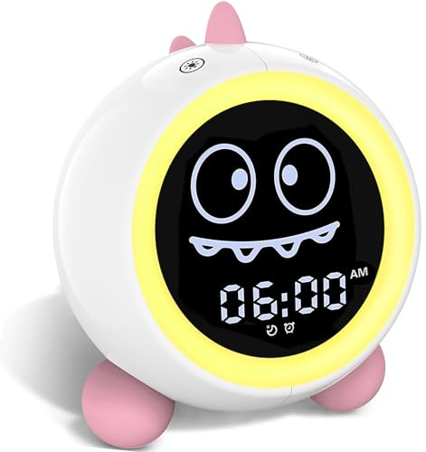 DINOTIME Schlaftrainer Kinder, Kinderwecker mit Nachtlicht Soundmaschine Timer für Schulanfänger Mädchen Jungen (Rosa)