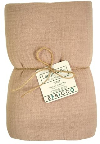 BEBICCO Lange Bebe 120x120cm – 100% Gaze de Coton Bio Ultra Douce – Couverture d’Emmaillotage Légère, Respirante & Facile à Laver – Idée Cadeau de Naissance Mixte.