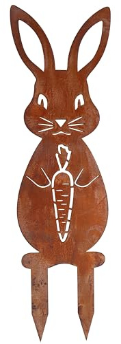 Rostikal Gartenstecker Rost Osterhase 23,5 cm - Metall Ostern Deko Figur Hase mit Karotte