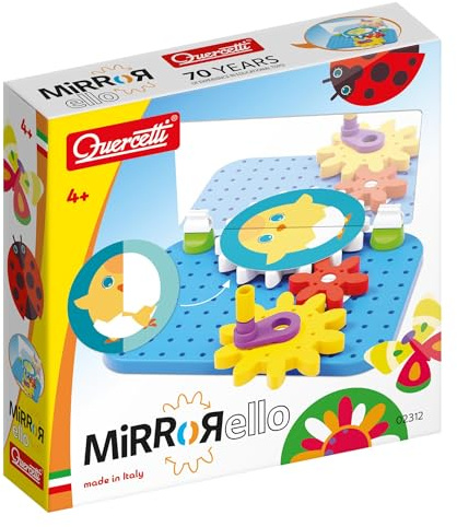 Quercetti -2312-Quercetti-Mirrorello, Zahnradspiel für Kinder ab 4 Jahren, Mehrfarbig, 19