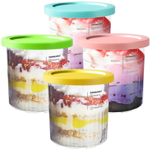 BYKITCHEN Creami - Tinas de lujo para Ninja NC501UK, recipientes de helado, recipientes de helado con tapas, paquete de 4, latas de pinta de postre, accesorios para creami compatibles con Ninja Creami