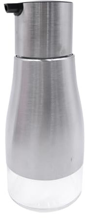 Sarini Set Dispenser per Olio d'oliva e aceto da 320 ml in Argento, oliera per Dispenser di Olio con versamento Facile e Senza gocciolamento, Elegante Acciaio Inossidabile con Fondo in Vetro