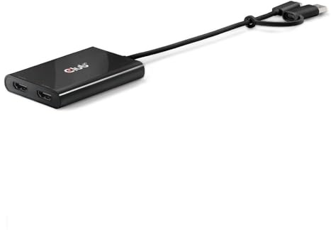 Club3D CSV-1475 USB Typ-C (mit USB Typ-A Adapter) auf dualen HDMI (4K60Hz) Video Splitter mit DisplayLink®