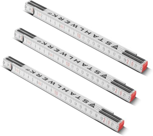 STAHLWERK Lot de 3 mètres pliants précis en bois de 1 m - Mètre à ruban - Avec chiffres métriques faciles à lire