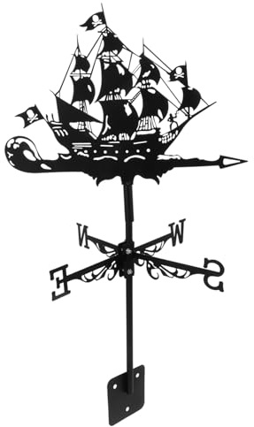 Yardwe Veleta Decorativa Metálica De Barco Pirata para Jardín y Patio, Indicador De Dirección del Viento Resistente, Decoración Exterior Rústica y Elegante, 1 Unidad