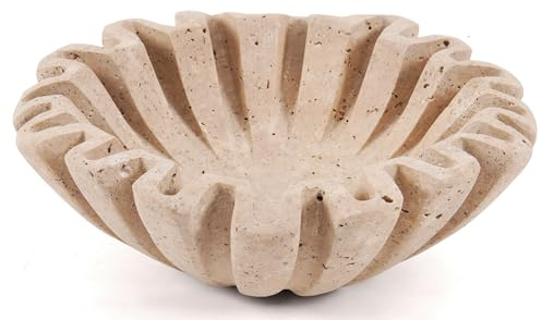 SPESHSTONES Ciotola decorativa smerlata in travertino da 15,2 cm, per tavolo da pranzo e tavolino da caffè, ciotola in pietra per ingresso, ciotola per frutta scanalata per bancone della cucina