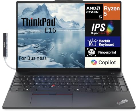 Lenovo Thinkpad E16 Business Laptop 16.0 IPS WUXGA Display (AMD Ryzen 5 7535U, 64GB DDR5, 1TB PCIe SSD, Backlit KYB, Fingerprint, WiFi 6, BT 5.3, Win 11 Pro) w/DKZ Hub USB Port Expander