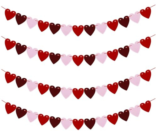 Girlande Herzen,Liebe Flagge Hochzeitsdeko,4PCS Herz Deko,Herzchen,Girlande Hochzeit,Just Married Girlande,Herzlich Willkommen Girlande,Its a Girl Deko,Deko Pink,Happy Valentinstag Dekoration