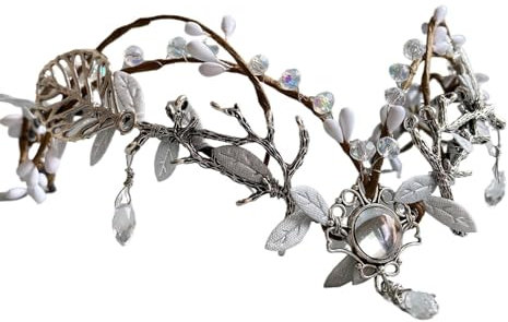 XUCZHAI Elfen-Stirnband Handgefertigte Blätter, klarer Edelstein, Wald, Wald, Tiara, Elfen-Kopfschmuck, Feenkrone, Elfen-Tiara(ELF023D)