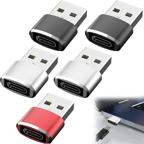MEKEET 5PCS USB C to USB Adapter USB C Female to USB Male Adapter for iPhone 16 15 Type C to USB Adaptor Car Charger Adapter USB Converter for Mobile Phone and Laptops etc.(Silver,Red,Black,Gray)