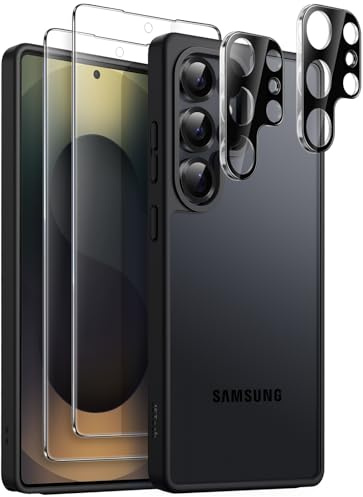 JETech Matte Case for Samsung Galaxy S25 Ultra 5G with 2-Pack Each Screen Protector and Camera Lens Protector, 5 in 1 Translucent Back Phone Cover, Tempered Glass Film (Titanium Black)