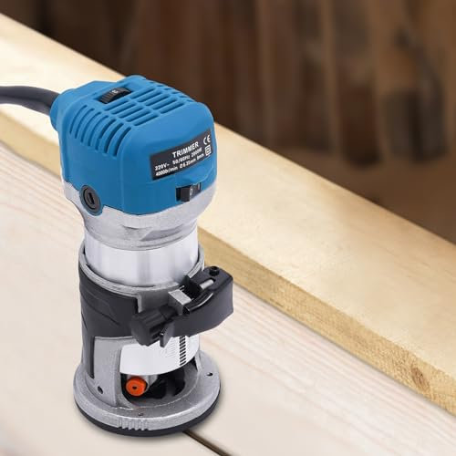 WindWilder 2000W 40000RPM Oberfräse Trimmer Einhandfräse Kantenfräse Holz Fräse Trimmführung und geraden Führung, 6 Gänge Holz Trimmer Router Werkzeug, Max. Schnitttiefe 25mm (Blau)