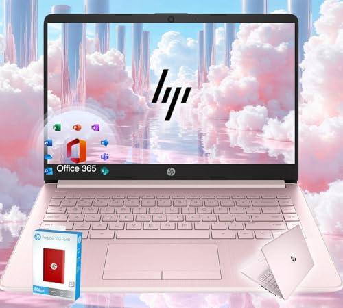 HP 14 Ultrabook • Intel 4-Core CPU • Back to School Limited Edition with Microsoft 365 • 16GB RAM • 1600GB Storage (64GB OnBoard withHP 512GB P500 Portable SSD + 1TB OneDrive) • Pink • Win 11