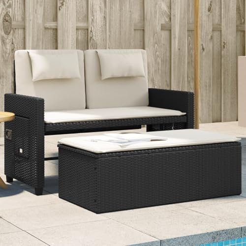 Gecheer Gartenbank,Bank mit Verstellbarer Rückenlehne,Gartengarnitur mit Kissen,Terrassenbank Gartensofa Gartenmöbel,Schwarz Poly Rattan