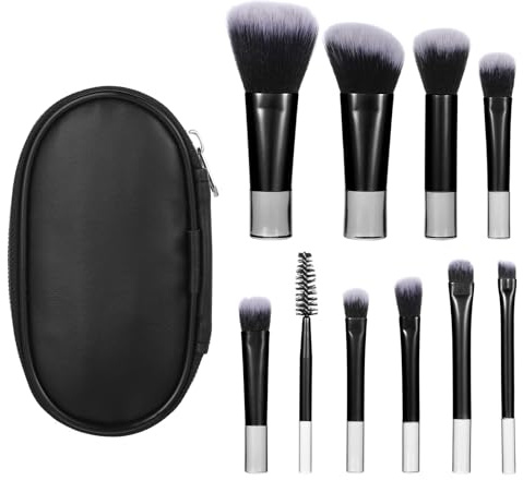 10 Pcs Mini Travel Makeup Brush Set With Pouch Black Portable Travel Size Makeup Brushes Professional Cosmetic Brush Travel Essentials kits for Blush Powder Eye Shadow Women Girls