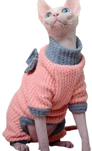 Sphynx Katzenkleidung, haarloser Katzenschlafanzug und Hundemantel für kleine Hunde, warmer Welpen-Einteiler und Ganzkörperweste, Jumpsuits für kaltes Wetter, vierbeinige Kleidung für Katzen und Hunde