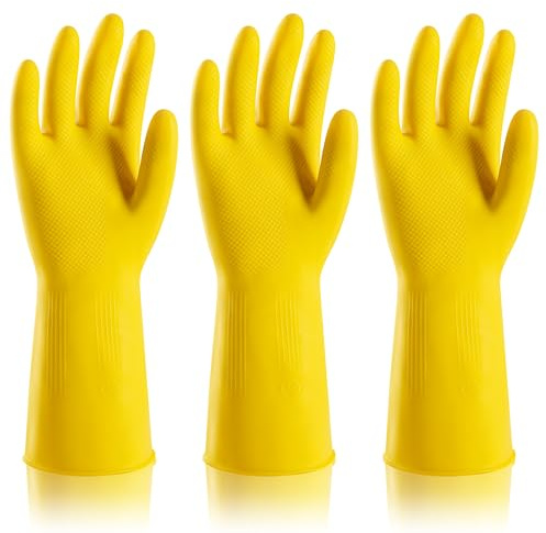 ThxToms 3 Pairs Small Cleaning Gloves, Reusable Natural Rubber Dish Gloves, Durable Waterproof Design for Kitchen, Bathroom & Dishwashing, Multipurpose & Comfortable To Use