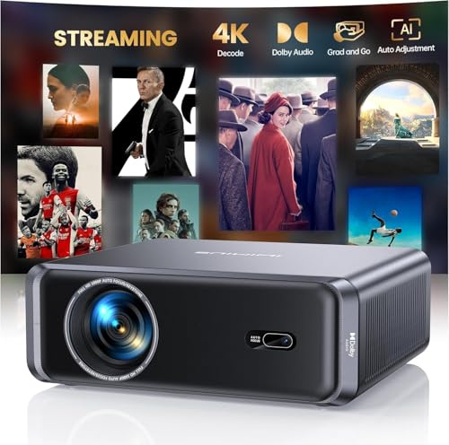 4K Projector【Netflix App Available/3D DoIby Audio/4K Decoding】38000Lumen Smart FHD 1080P Portable Projectors for Bedroom,Fully AI Auto,HDR,Bluetooth5.4 WiFi6 TV Projector for Home Cinema,Outdoor,Gifts