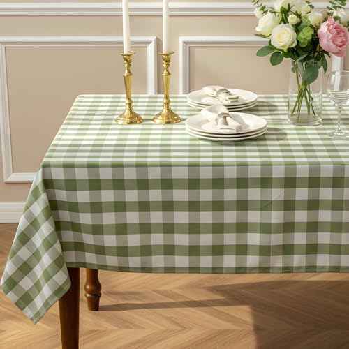 LOSIVISHE Green and White Gingham Tablecloth, Spring Plaid Waterproof Table Cover for St Patrick's Day, Indoor Dining, Kitchen Table, Garden Picnic, Washable Rectangle Tablecloth, W60 x L84 in