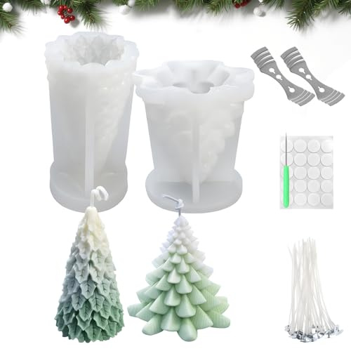 Kerzen Silikonformen Weihnachten Set, Weihnachtsbaum Silikonform, Gießform Tannenbaum, Kerzen Gießen Set - Kerzen Selber Machen Silikonformen für DIY Duftkerze, Weihnachten Handwerk Ornamente.