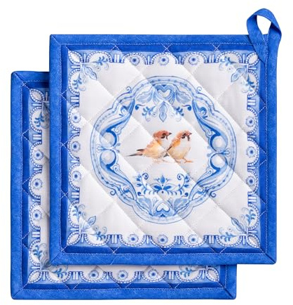 Maison d' Hermine Set di presine, 100% cotone, resistenti al calore, 20 cm x 20 cm, con anello per barbecue, per maneggiare padelle calde, Primavera Estate (Amsterdam Canals, confezione da 2)