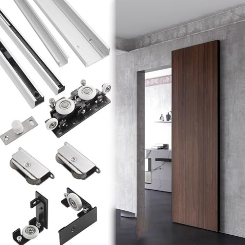 Minglez Sliding Door Kit 32 40 50 60 70 inch Concealed Sliding Barn Door Hardware with Soft Close, Invisible Trackless Sliding Door Kit for Pocket Wooden Door(129.5cm/51inch)