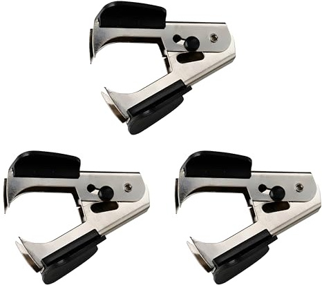 SOMCO - Pack of 3 - Staple Remover with Lock Mechanism, Lightweight Black Grip Staples Pull, Steel Jaw, Binding Supplies Removal, Ideal School & Office Tool (3)