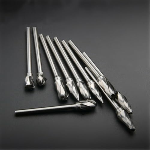 Bulevisiter Hartmetall-Frässtift-Set, 3 mm Schaft, 3 mm für Aluminium, Edelstahl, Metall, mit Drehwerkzeughalter, 10-teiliger Stahl-Schleifkopf für Schneideisen (SKU)
