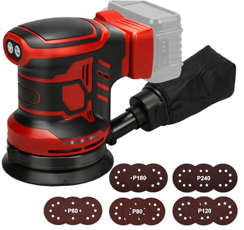 Akku Exzenterschleifer kompatibel mit Milwaukee 18V Akku, 5-Zoll-Handschleifer mit variabler Drehzahl und Staubauffangbehälter zum Schleifen und Polieren (ohne Akku)