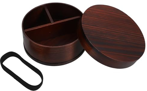 iplusmile Caja Bento Vintage Redonda 148X6 CM de Madera Fiambrera Portátil para Almuerzo y Picnic Contenedor Multifuncional para Sushi y Comida al Aire Libre