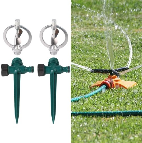 Lawnoval Lot de 2 arroseurs de pelouse rotatifs à 360 degrés, portée de pulvérisation de 3 à 4 m, système d'arrosage à double entrée pour jardin et herbe