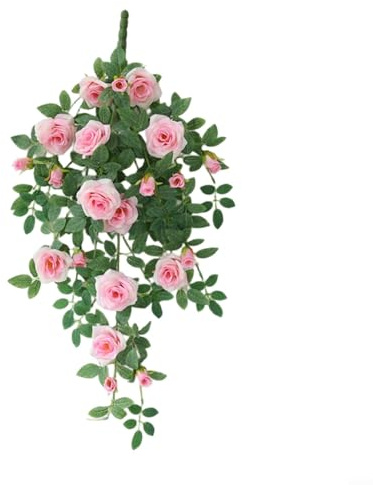NexRen Decoración de pared de vid de rosas sintéticas para el hogar y el jardín, arreglo floral colgante de 90 cm con 11 flores grandes (rosa)