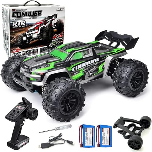 Yidedraw RC Autos im Maßstab 1:16 für Erwachsene High-Speed 4WD Offroad Hobby Ferngesteuerter Truck 50km/h Schnell 2.4GHz All Terrain RC Monster Buggy mit 2 Batterien (RTR/Grün)
